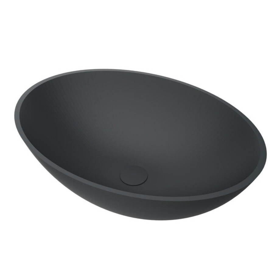 Arcqua Prince Waskom Opbouw - 49x34cm - ovaal - cast marble - mat antraciet WAS468474 afbeelding 1