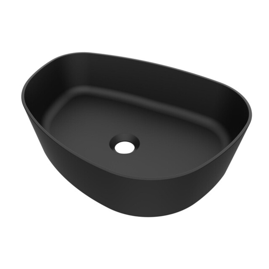 Arcqua Rocker waskom - 50x37x13cm - opbouw - rechts - organisch - cast marble zwart mat WAS123440 afbeelding 1