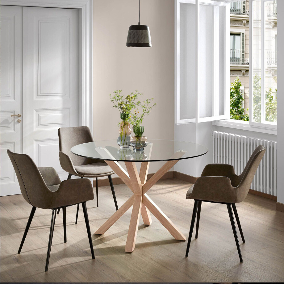 Kave Home Ronde Eettafel 'Argo' Ø119cm, kleur Eiken/Glas afbeelding 1