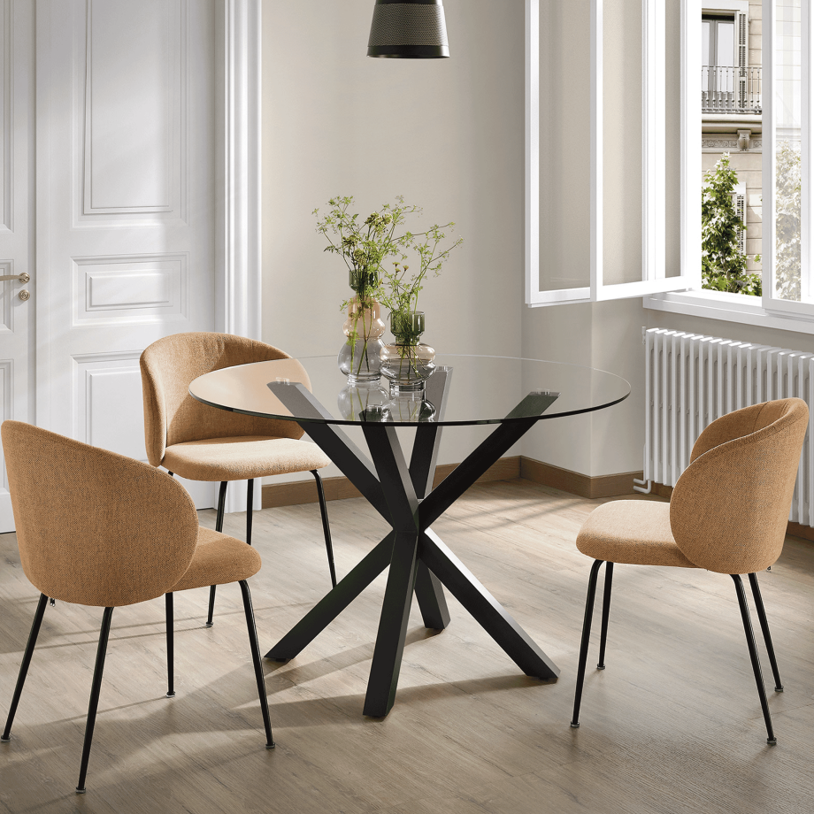 Kave Home Ronde Eettafel 'Argo' Ø119cm, kleur Zwart/Glas afbeelding 1