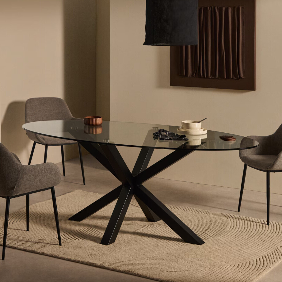 Kave Home Ovale Eettafel 'Argo' Glas, 200 x 100cm, kleur Zwart afbeelding 1