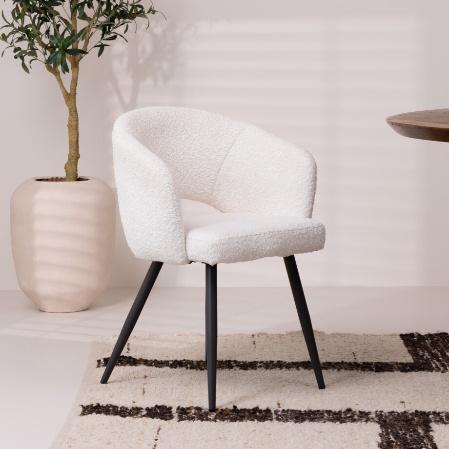 LifestyleFurn Eetkamerstoel 'Arnie' Bouclé, kleur Wit afbeelding 1
