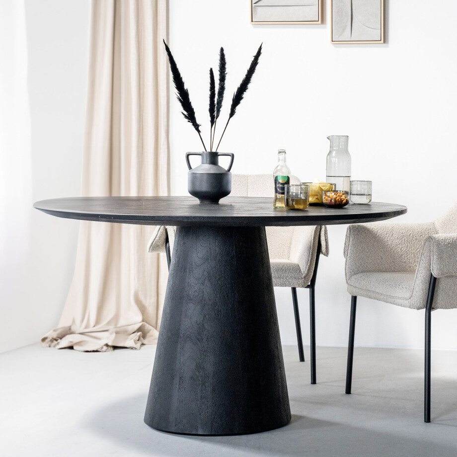 Eleonora Ronde Eettafel 'Aron' Mangohout, kleur Zwart, 130cm afbeelding 1