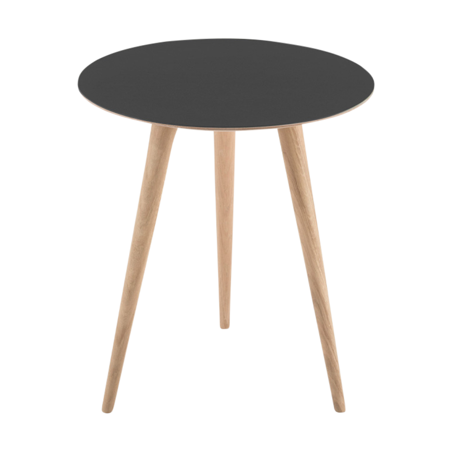 Arp side table houten bijzettafel whitewash - met linoleum tafelblad nero - Ø 45 cm afbeelding 1