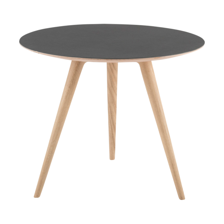 Arp side table houten bijzettafel whitewash - met linoleum tafelblad nero - Ø 55 cm afbeelding 1