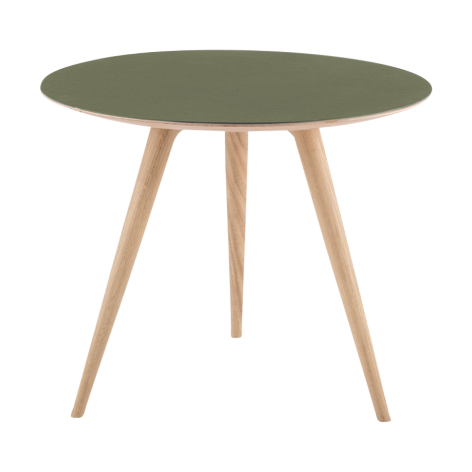 Arp side table houten bijzettafel whitewash - met linoleum tafelblad olive - Ø 55 cm afbeelding 1