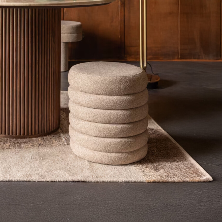 Dutchbone Poef 'Fern' Bouclé, kleur Beige afbeelding 1