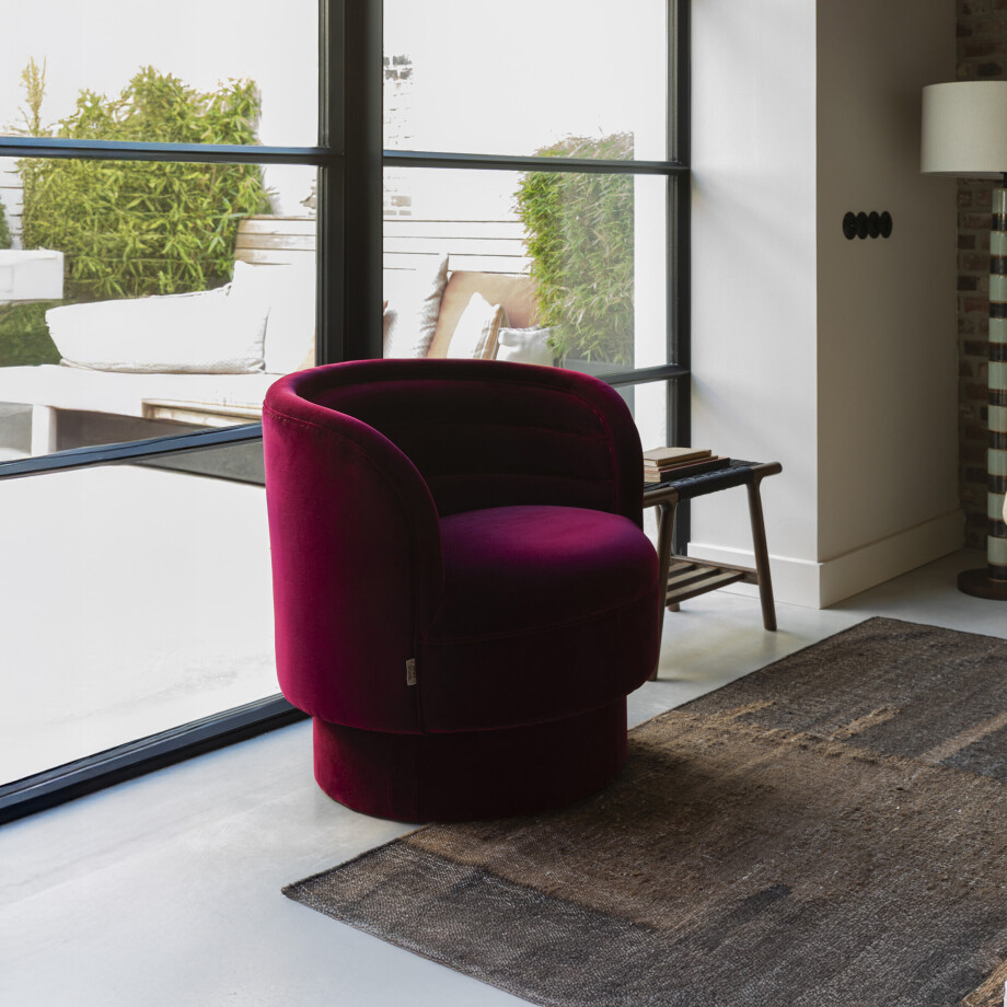 Dutchbone Fauteuil 'Dorothy' Velvet, kleur Rood afbeelding 