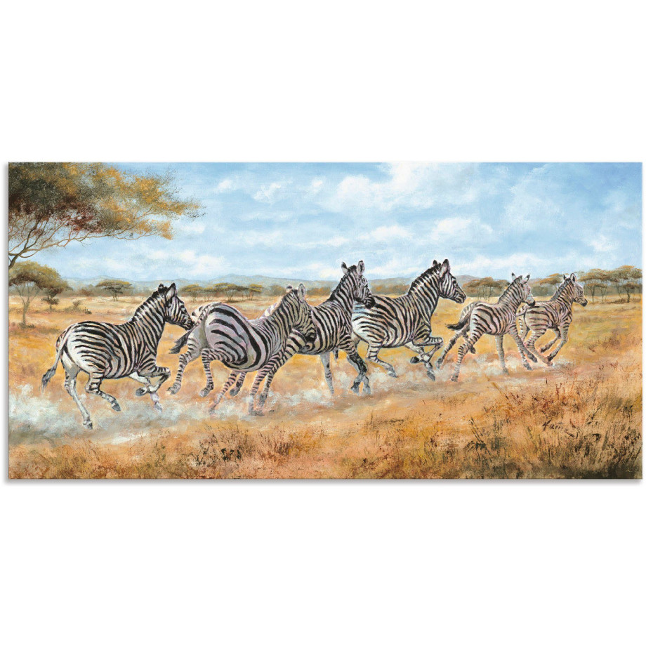 Artland Aluminium dibond print Lopende zebra’s geschikt voor binnen en buiten, buitenafbeelding afbeelding 1