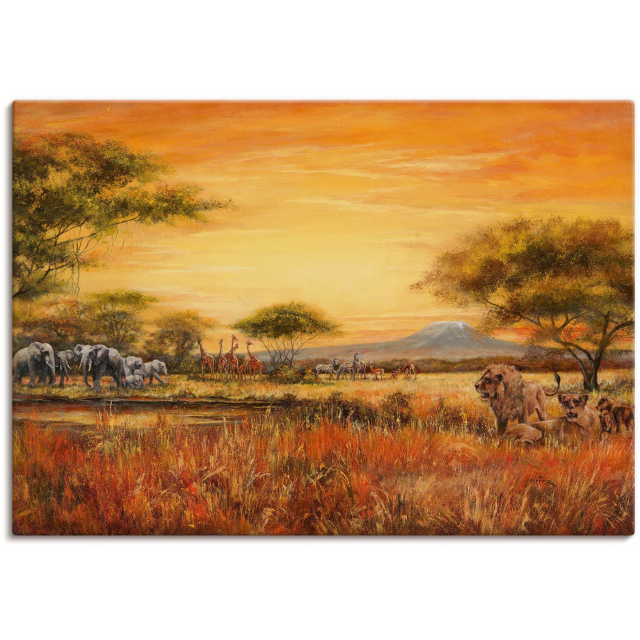 Artland Artprint Afrikaanse steppe met leeuwen als artprint van aluminium, artprint voor buiten, artprint op linnen, poster, muursticker afbeelding 1