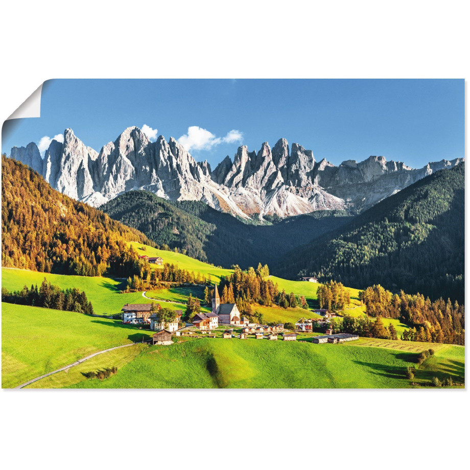 Artland Artprint Alpen bergen Santa Maddalena als artprint van aluminium, artprint voor buiten, artprint op linnen, poster in verschillende maten. maten afbeelding 1