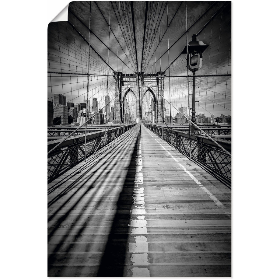 Artland Artprint Brooklyn Bridge, New York City monochroom als artprint op linnen, poster in verschillende formaten maten afbeelding 1