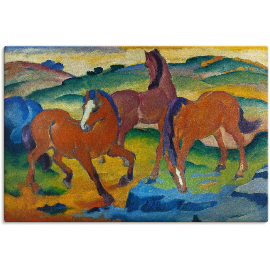 Artland Artprint op linnen De rode paarden (grazende paarden IV.) afbeelding 1