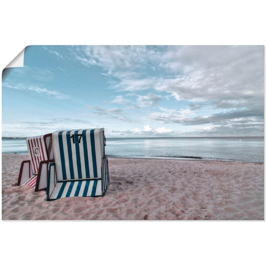 Artland Artprint Eenzame strandstoelen aan het Ostseestrand als artprint op linnen, poster in verschillende formaten maten afbeelding 1