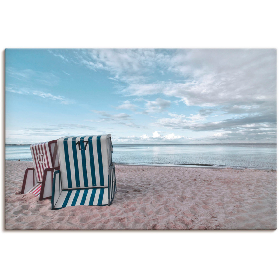 Artland Artprint Eenzame strandstoelen aan het Ostseestrand als artprint op linnen, poster in verschillende formaten maten afbeelding 1