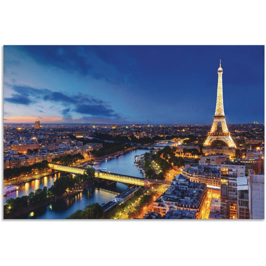 Artland Artprint Eiffeltoren en Seine ‘s avonds, Parijs als artprint van aluminium, artprint voor buiten, artprint op linnen, poster, muursticker afbeelding 1