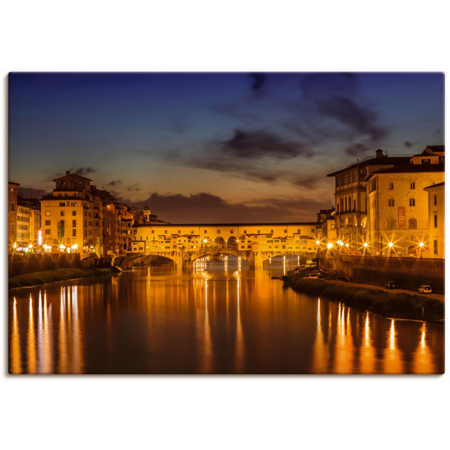 Artland Artprint Florence Ponte Vecchio ‘s avonds als artprint van aluminium, artprint voor buiten, artprint op linnen in verschillende maten afbeelding 1