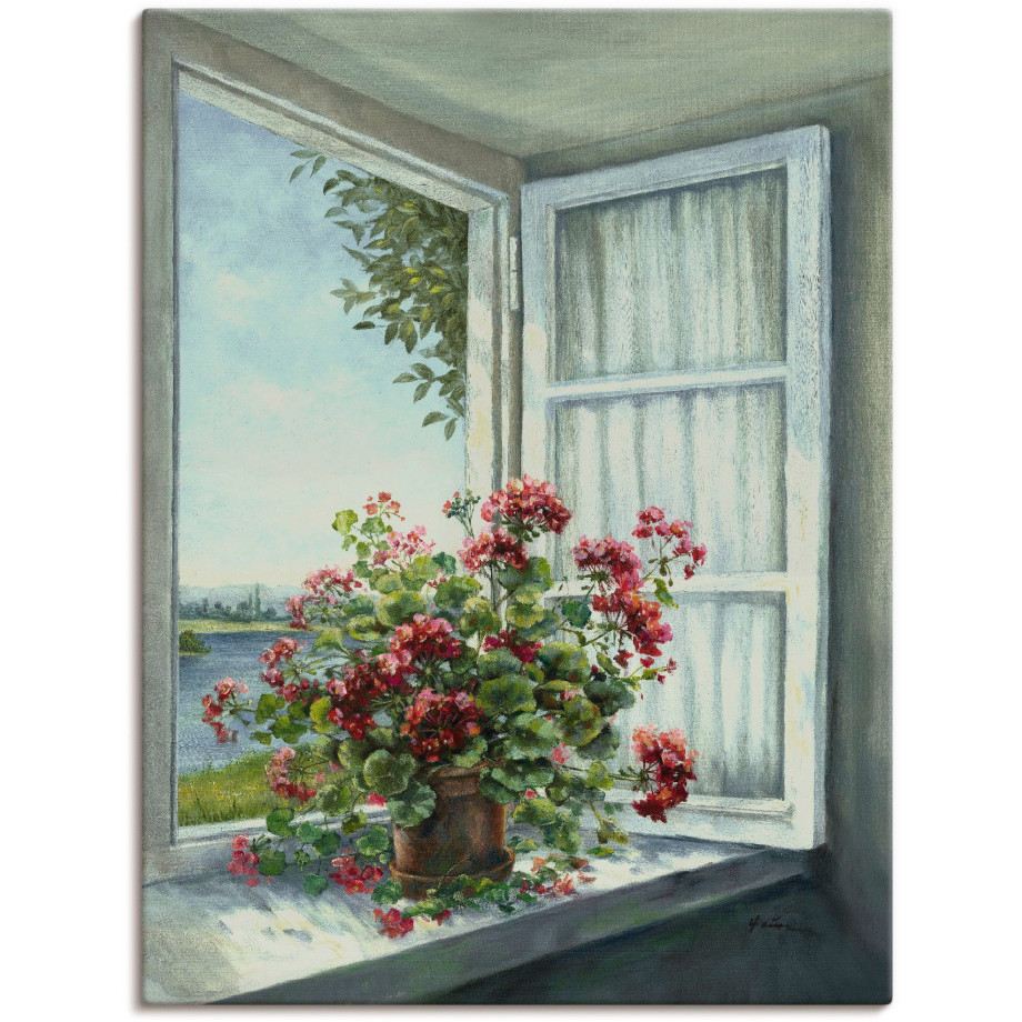 Artland Artprint Geraniums aan het raam als artprint van aluminium, artprint voor buiten, artprint op linnen, poster, muursticker afbeelding 1