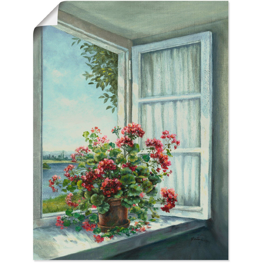 Artland Artprint Geraniums aan het raam als artprint van aluminium, artprint voor buiten, artprint op linnen, poster, muursticker afbeelding 1