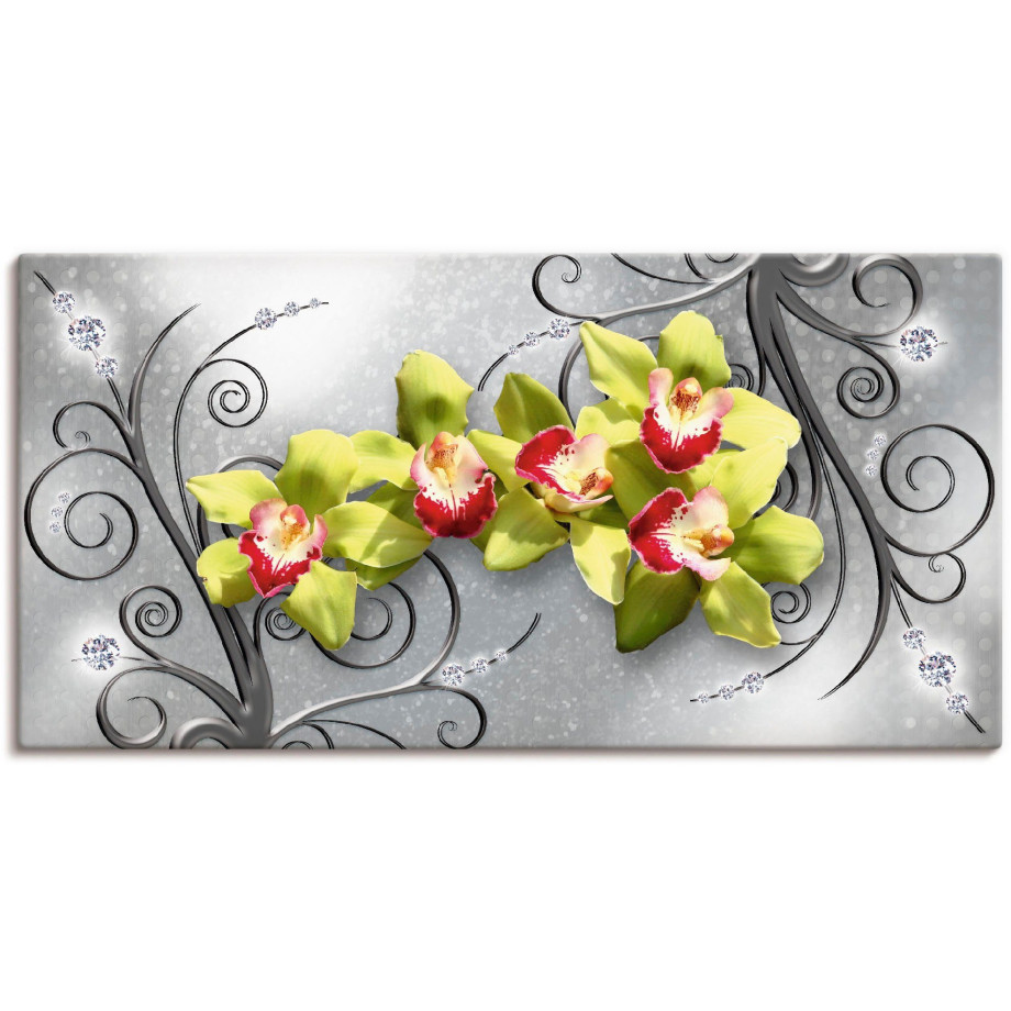 Artland Artprint Groene orchideeën op ornamenten als artprint van aluminium, artprint voor buiten, artprint op linnen, poster, muursticker afbeelding 1