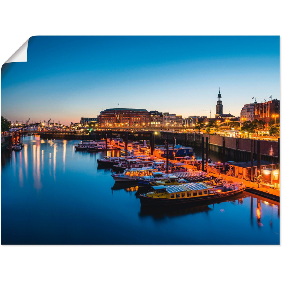 Artland Artprint Hamburg Havenpanorama met Michel als artprint van aluminium, artprint voor buiten, artprint op linnen, poster in verschillende maten. maten afbeelding 1