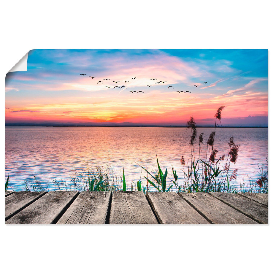 Artland Artprint Het meer in de kleuren van de wolken als artprint van aluminium, artprint voor buiten, artprint op linnen, poster, muursticker afbeelding 1