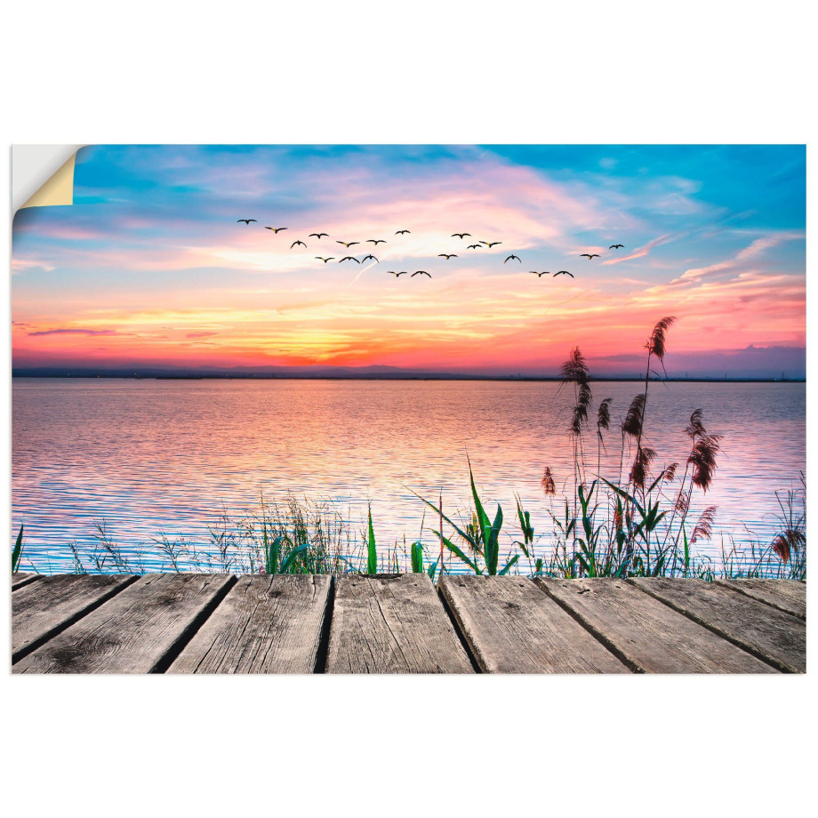 Artland Artprint Het meer in de kleuren van de wolken als artprint van aluminium, artprint voor buiten, artprint op linnen, poster, muursticker afbeelding 1