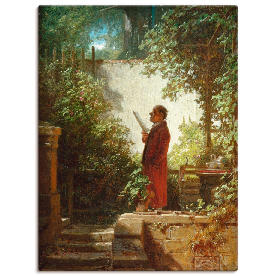 Artland Artprint Krantenlezer in de tuin bij het huis 1850 als artprint op linnen, poster in verschillende formaten maten afbeelding 1