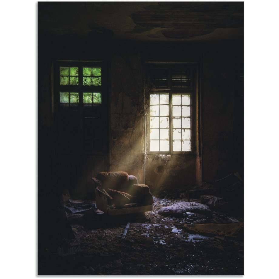 Artland Artprint Lost Place Bij het raam fauteuil als artprint van aluminium, artprint voor buiten, artprint op linnen in verschillende maten afbeelding 1