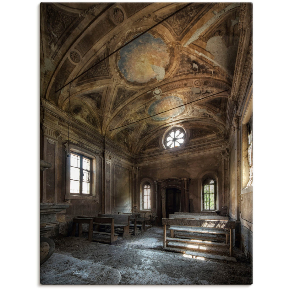 Artland Artprint Lost Place Bij het raam fauteuil - Lost Place oude kerk architectuur als artprint van aluminium, artprint voor buiten, artprint op linnen in verschillende maten afbeelding 1