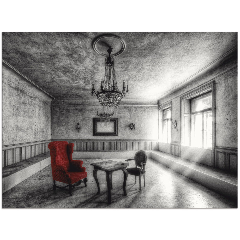 Artland Artprint Lost Place - rode fauteuil als artprint van aluminium, artprint voor buiten, artprint op linnen, poster, muursticker afbeelding 1