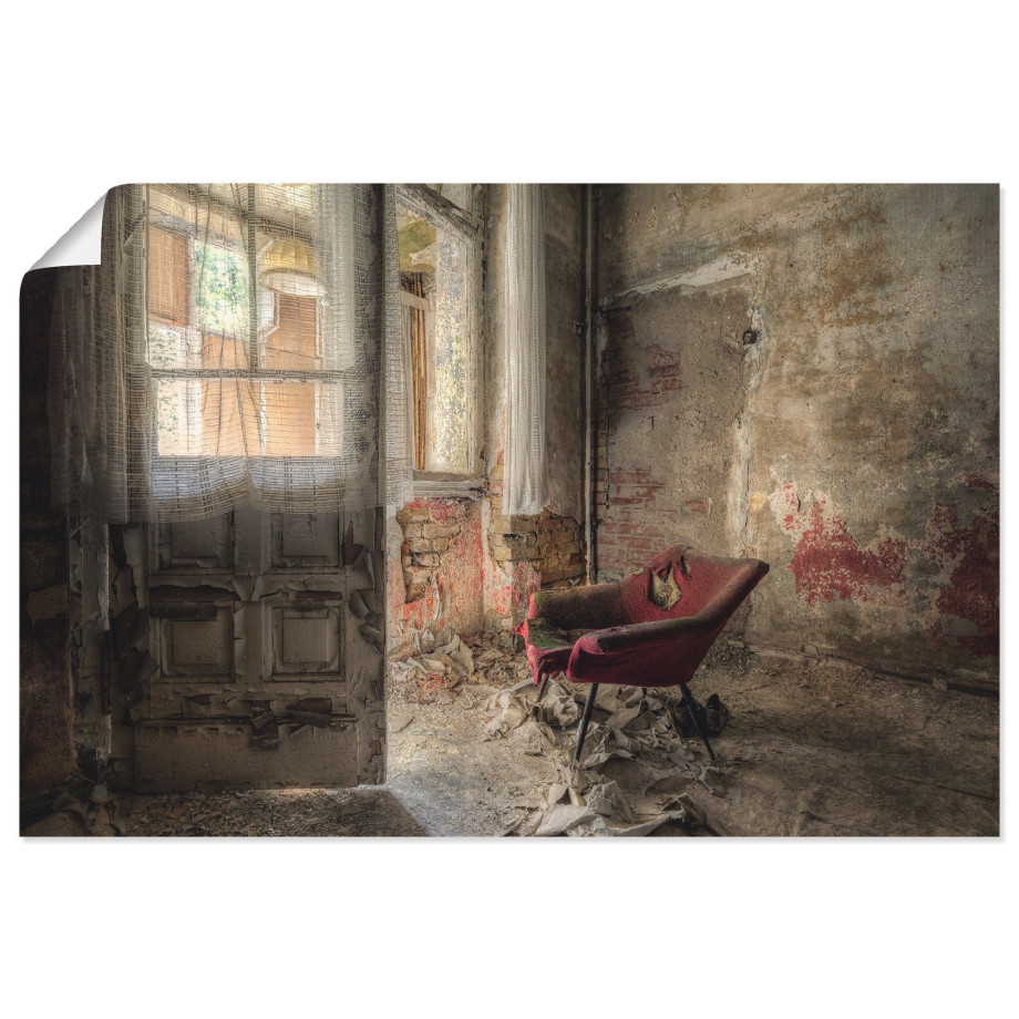 Artland Artprint Lost Place - rode fauteuil I als artprint van aluminium, artprint voor buiten, artprint op linnen, poster, muursticker afbeelding 1