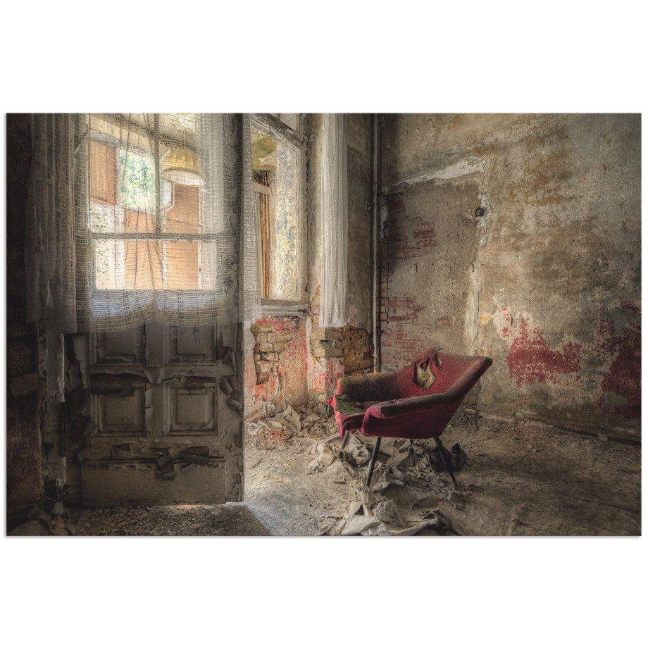 Artland Artprint Lost Place - rode fauteuil I als artprint van aluminium, artprint voor buiten, artprint op linnen, poster, muursticker afbeelding 1