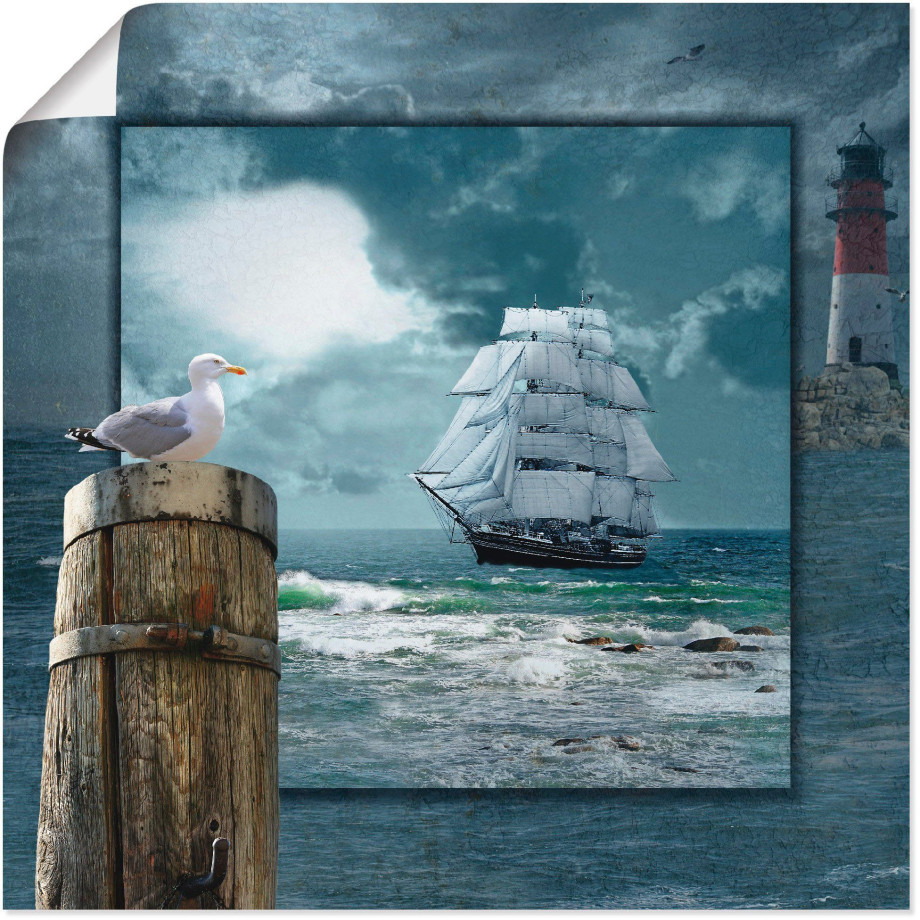 Artland Artprint Maritieme collage met zeilschip als artprint op linnen, poster, muursticker in verschillende maten afbeelding 1