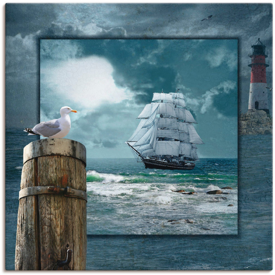 Artland Artprint Maritieme collage met zeilschip als artprint op linnen, poster, muursticker in verschillende maten afbeelding 1