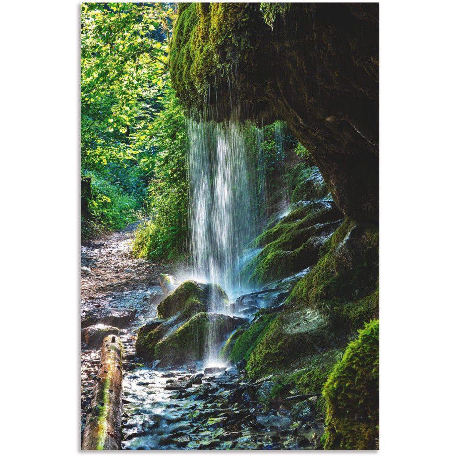 Artland Artprint Met mos bedekte waterval als artprint van aluminium, artprint op linnen, muursticker, verschillende maten afbeelding 1