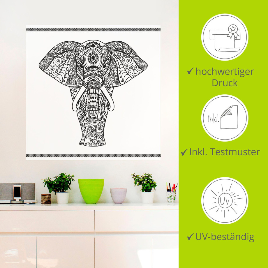 Artland Artprint Olifant in mandala als artprint op linnen, poster, muursticker in verschillende maten afbeelding 1