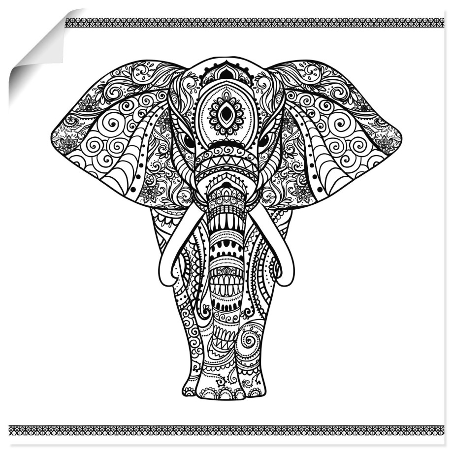 Artland Artprint Olifant in mandala als artprint op linnen, poster, muursticker in verschillende maten afbeelding 1