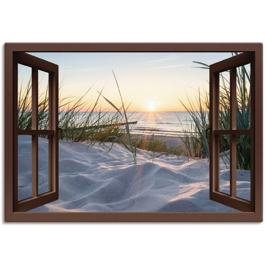 Artland Artprint Oostzeestrand door het raam als artprint van aluminium, artprint op linnen, muursticker, verschillende maten afbeelding 1