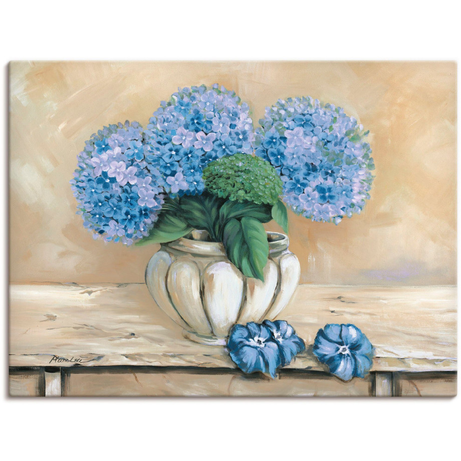 Artland Artprint op linnen Blauwe hortensia's gespannen op een spieraam afbeelding 1