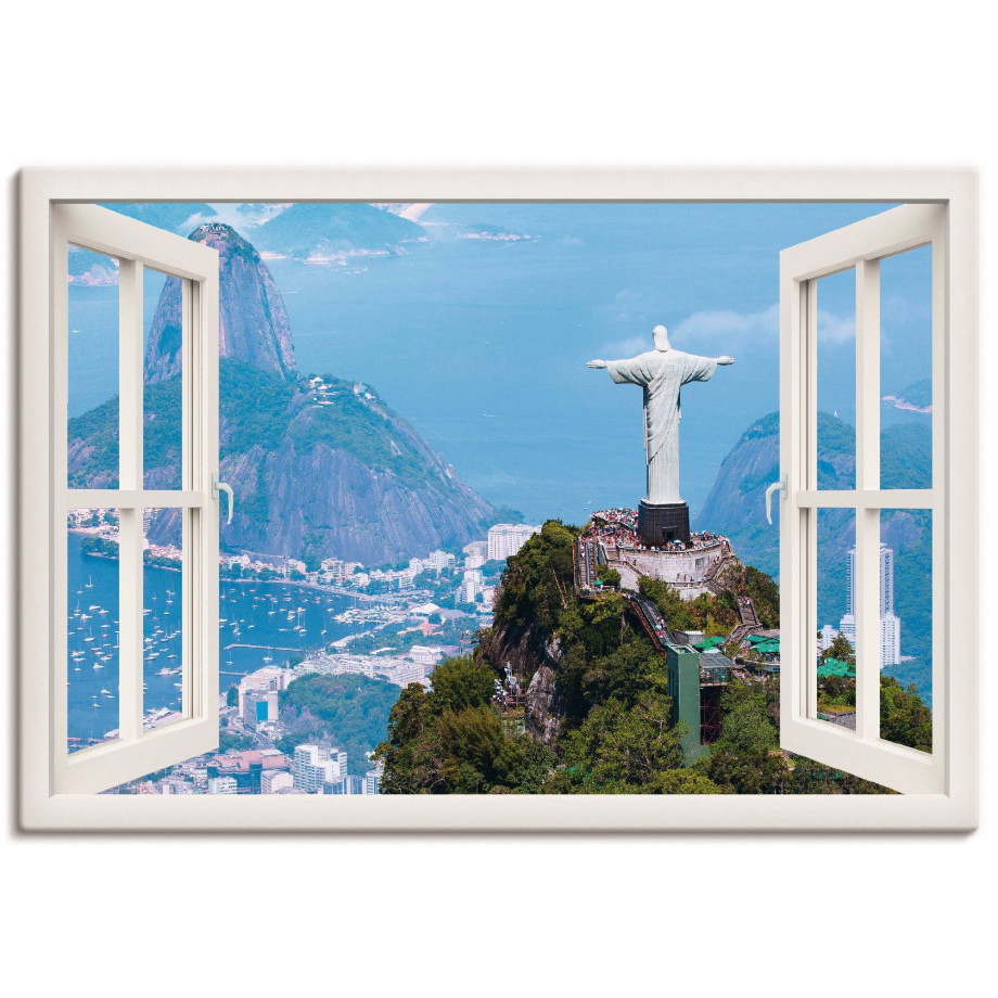 Artland Artprint op linnen Blik uit het venster Rio de Janeiro met Cristo afbeelding 1