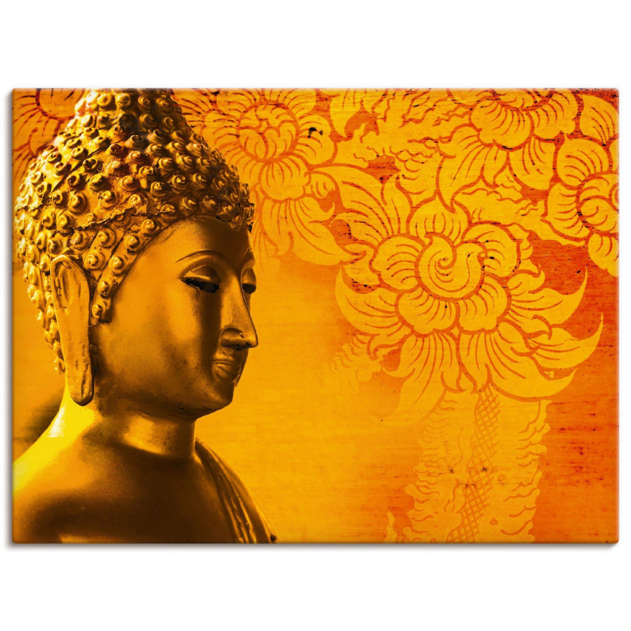 Artland Artprint op linnen Boeddha Goldstatue gespannen op een spieraam afbeelding 1