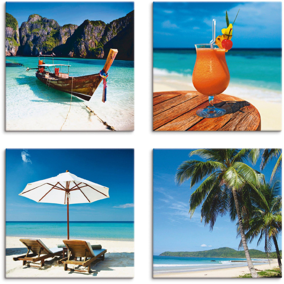 Artland Artprint op linnen Maya Bay fruitcocktail strand set van 4, verschillende maten (4-delig) afbeelding 1