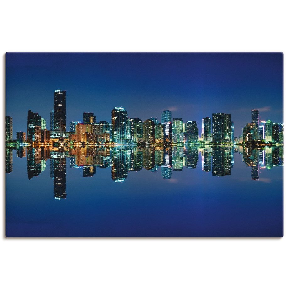 Artland Artprint op linnen Miami skyline gespannen op een spieraam afbeelding 1