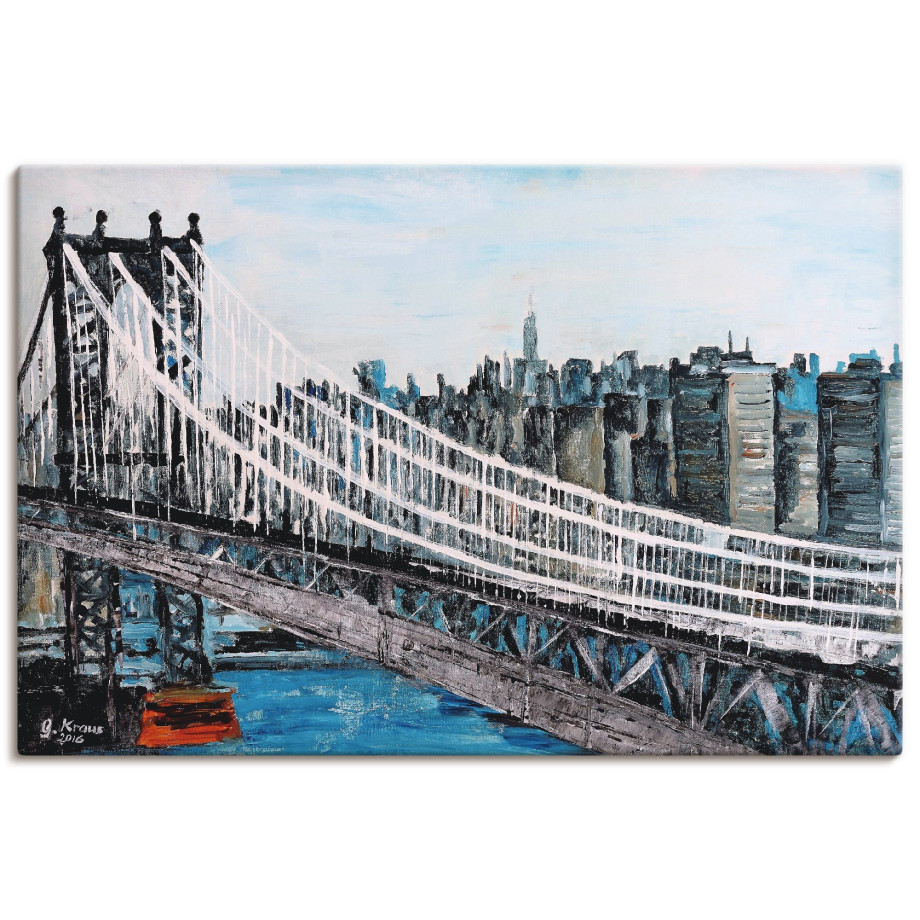 Artland Artprint op linnen New York Brooklyn Bridge gespannen op een spieraam afbeelding 1