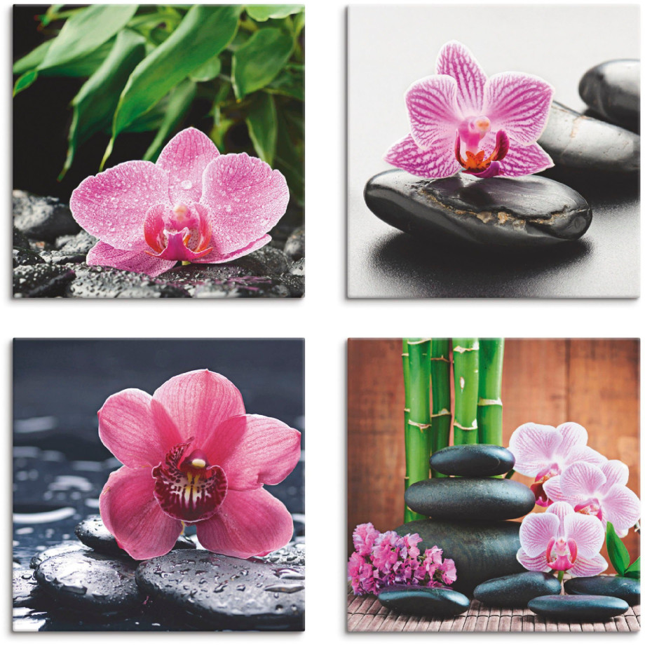 Artland Artprint op linnen Orchidee zensteen druppel Spa concept (4-delig) afbeelding 1