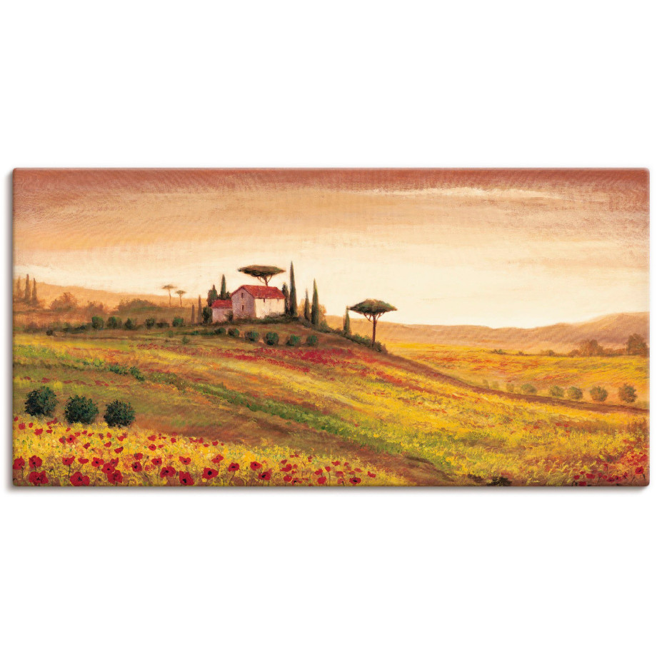 Artland Artprint op linnen Toscaans landschap met klaprozen afbeelding 1