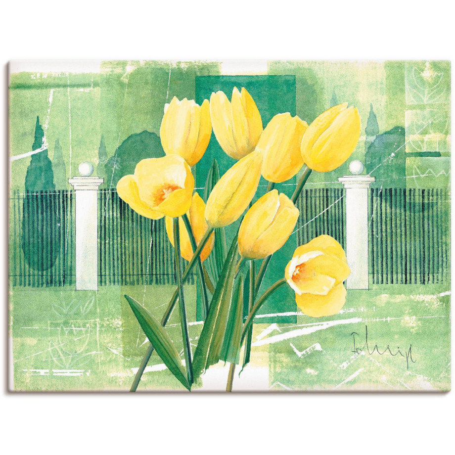 Artland Artprint op linnen Tulpen in kasteelpark gespannen op een spieraam afbeelding 1