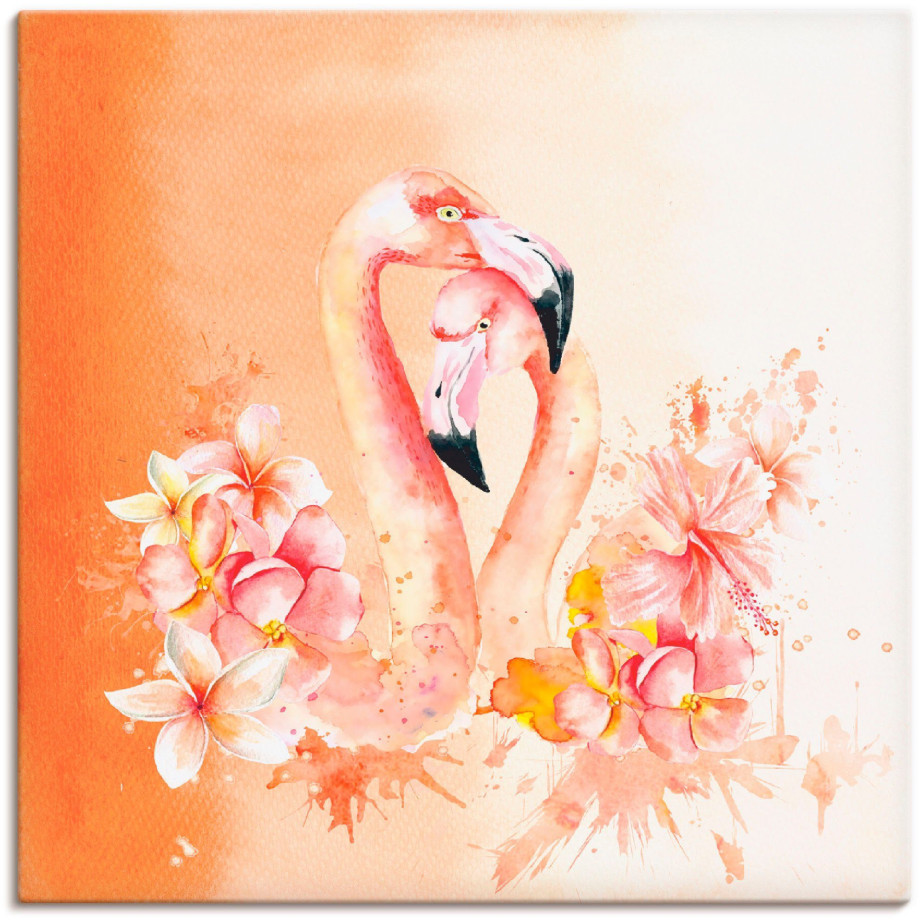 Artland Artprint Oranje flamingo In Love- illustratie als artprint op linnen, poster in verschillende formaten maten afbeelding 1
