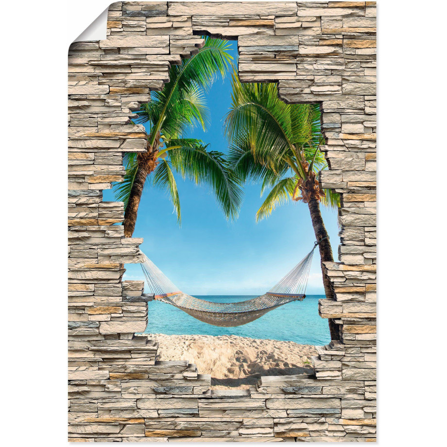 Artland Artprint Palm Beach Caribische hangmat steen als artprint van aluminium, artprint voor buiten, poster in diverse formaten afbeelding 1